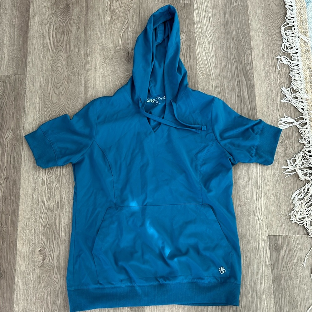Caribbean blue hooded scrub top - easy stretch - small